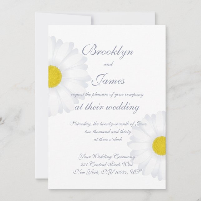 Elegant White Daisy Floral Wedding Invitations (Front)