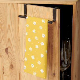 Elegant White Daisy Flower Sunny Yellow Easter Tea Towel