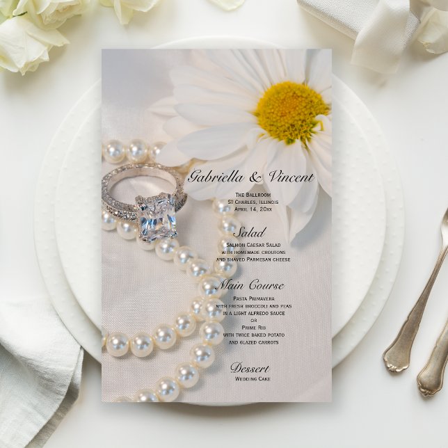 Elegant White Daisy Flower Wedding Menu (Creator Uploaded)
