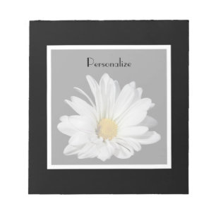 Elegant White Daisy Flower With Name Notepad