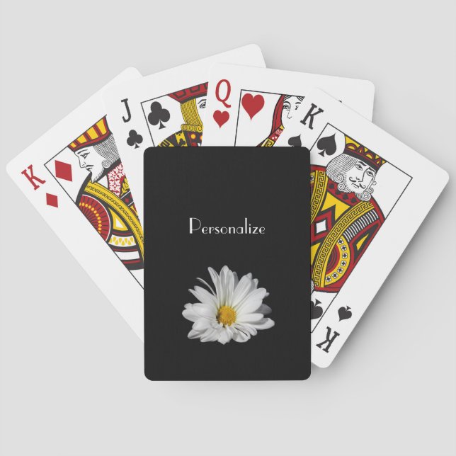 Elegant White Daisy Flower With Name Playing Cards (Back)
