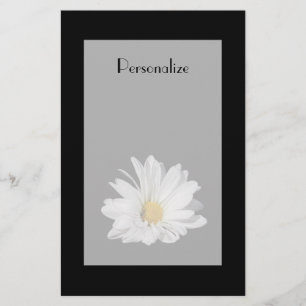 Elegant White Daisy Flower With Name Stationery