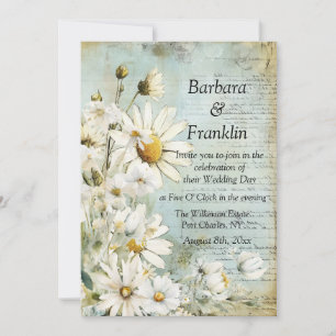 Elegant White Daisy Photo QR Code Wedding Invitation