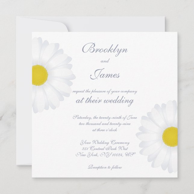 Elegant White Daisy Square Wedding Invitations (Front)