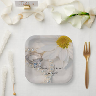 Elegant White Daisy Wedding Paper Plate