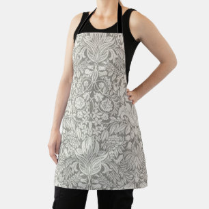 Elegant White Damask Floral Home Decor Apron