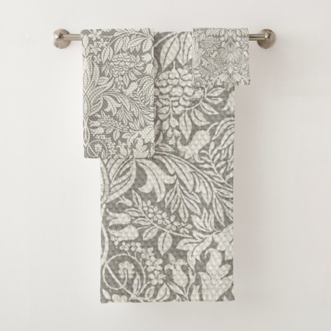 Elegant White Damask Floral Home Decor Bath Towel Set (Insitu)