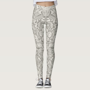 Elegant White Damask Floral Home Decor Leggings