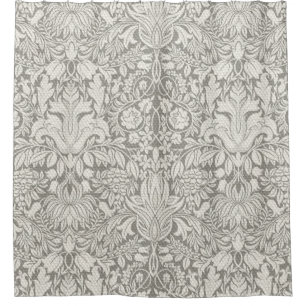 Elegant White Damask Floral Home Decor Shower Curtain