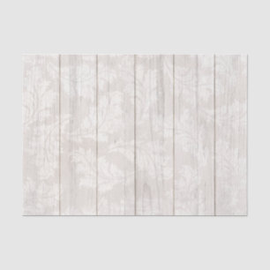 Elegant White Damask Leaf Botanical Rustic Wood Tissue Paper
