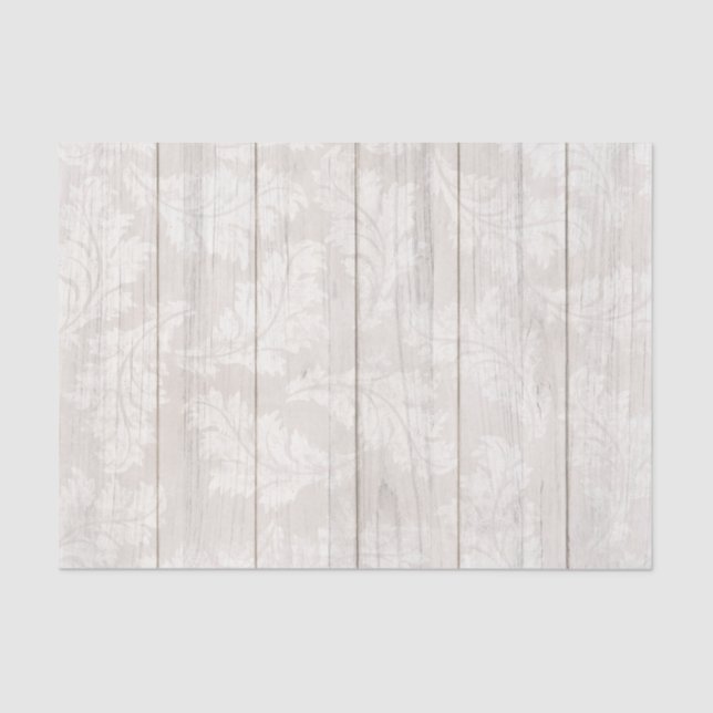 Elegant White Damask Leaf Botanical Rustic Wood Tissue Paper (Front)