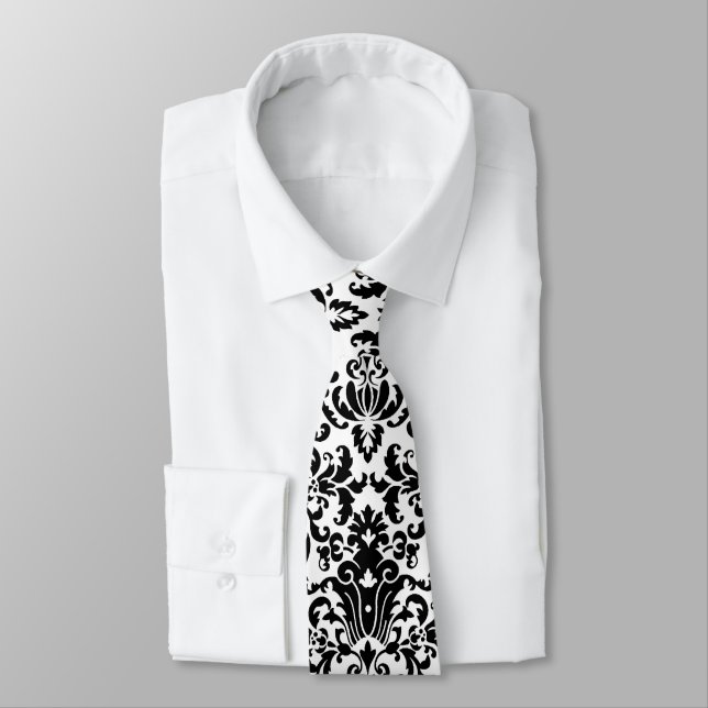 Elegant White Damask Tie (Tied)