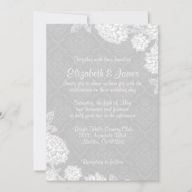 Elegant White Damask Wedding Invitations (Front)