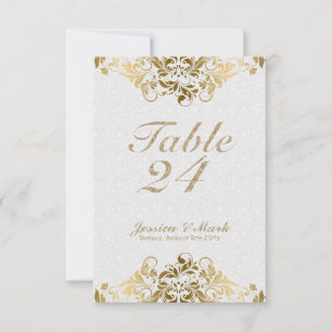 Elegant White Damasks & Gold Floral Lace Invitation