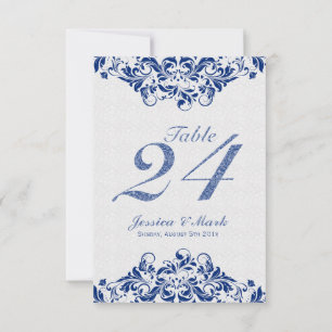 Elegant White Damasks & Navy Blue Floral Lace Invitation