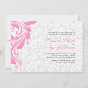 Elegant White Damasks Pink Lace Wedding  Invitation