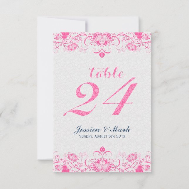 Elegant White Damasks & Pinke Floral Lace 2 Invitation (Front)