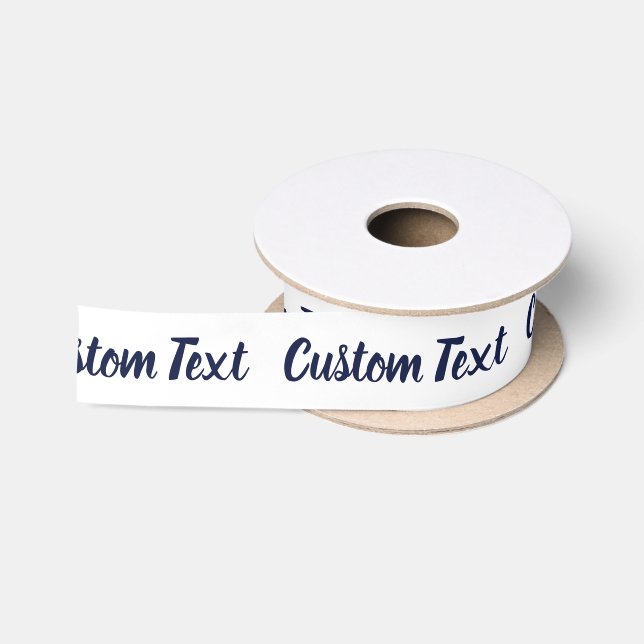 Elegant White Dark Blue Script Text Template Satin Ribbon (Spool)