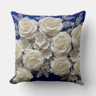 Elegant White Decorative Roses Cushion