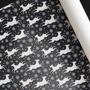 Elegant White Deer and Gold Star Navy Christmas Wrapping Paper