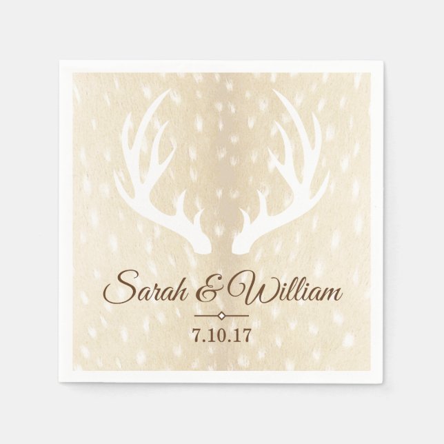 Elegant White Deer Antlers & Fawn Hide Print Napkin (Front)