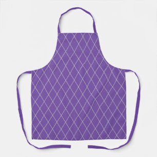 Elegant White Diamond Pattern Purple Apron