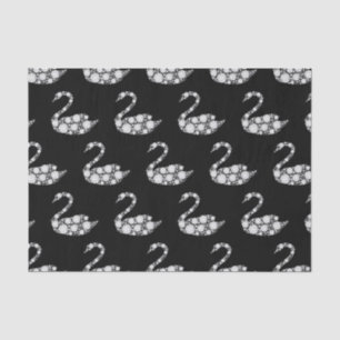 Elegant White Diamond Swan on Black Background Tissue Paper