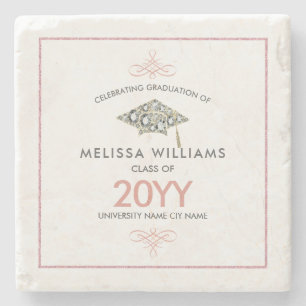 Elegant White Diamonds Graduation Hat Stone Coaster