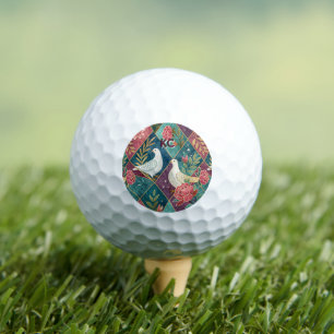 Elegant White Doves Pink Floral & Gold Geometric Golf Balls