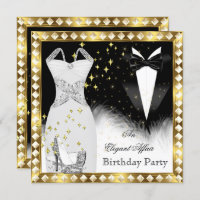 Elegant White Dress Black Tie Gold Birthday Party