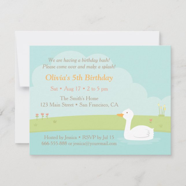 Elegant White Duck Birthday Party Invitations (Front)