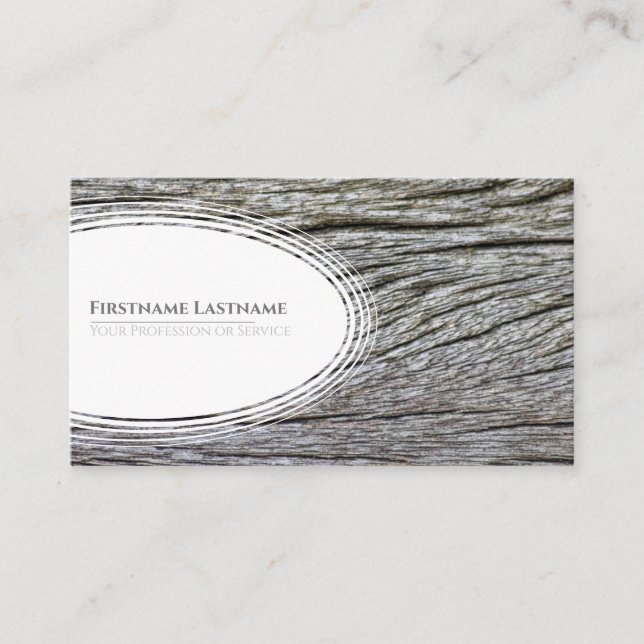 Elegant white ellipse wooden style wood grain business card (Front)