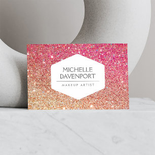 ELEGANT WHITE EMBLEM BRONZE/PINK OMBRE GLITTER BUSINESS CARD