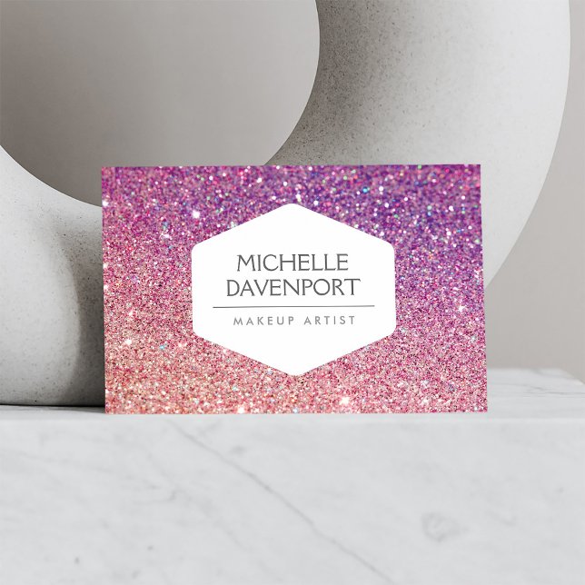 ELEGANT WHITE EMBLEM BRONZE/PURPLE OMBRE GLITTER BUSINESS CARD (Creator Uploaded)