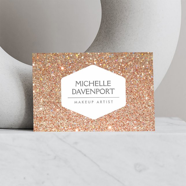 ELEGANT WHITE EMBLEM ON COPPER GLITTER BUSINESS CARD (Creator Uploaded)