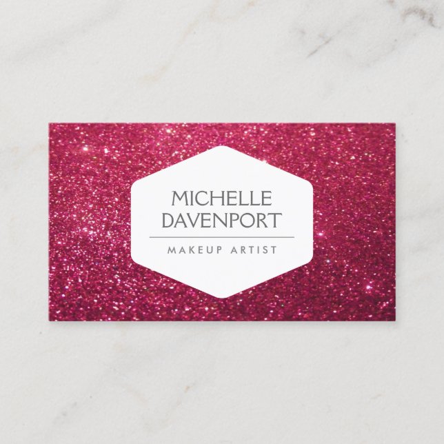 ELEGANT WHITE EMBLEM ON DEEP RED GLITTER II BUSINESS CARD (Front)