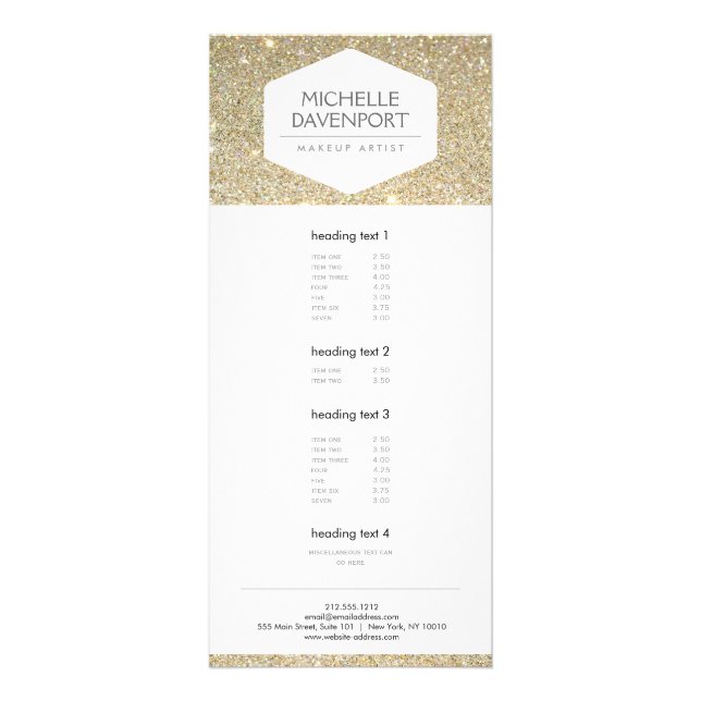 ELEGANT WHITE EMBLEM ON GOLD GLITTER Rack Card (Front)