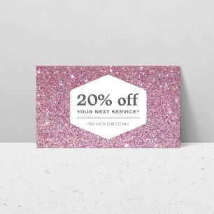 ELEGANT WHITE EMBLEM ON PINK GLITTER Coupon Card