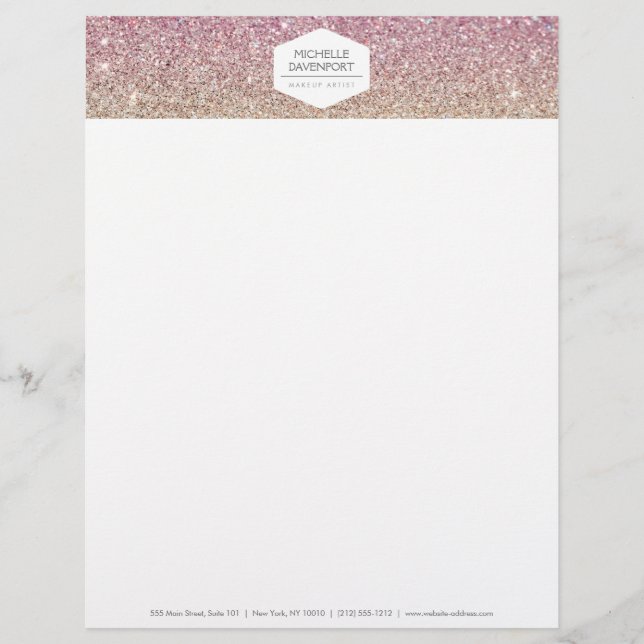 ELEGANT WHITE EMBLEM ON PINK OMBRE GLITTER CUSTOMIZED LETTERHEAD (Front)