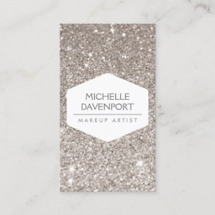 ELEGANT WHITE EMBLEM ON SILVER GLITTER II BUSINESS CARD