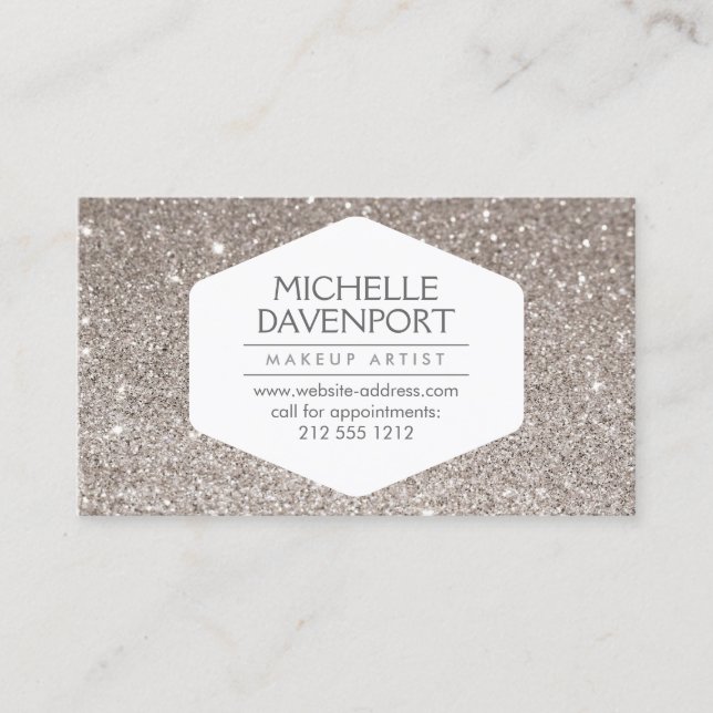 ELEGANT WHITE EMBLEM ON SILVER GLITTER II BUSINESS CARD (Front)