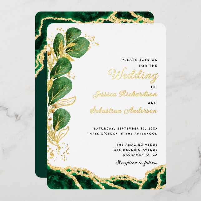 Elegant White Emerald Green & Gold Wedding (Front/Back)