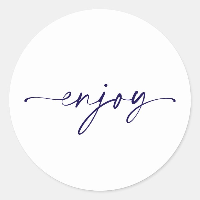 Elegant White “Enjoy” Wedding Favour Sticker (Front)