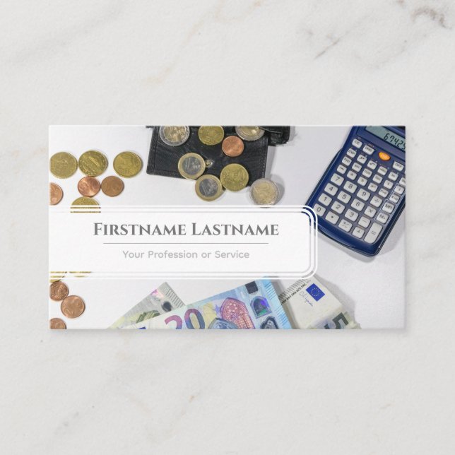 Elegant white euro money currency financial expert business card (Front)