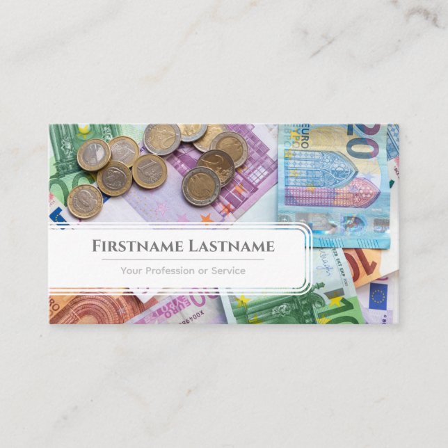 Elegant white euro money currency financial expert business card (Front)
