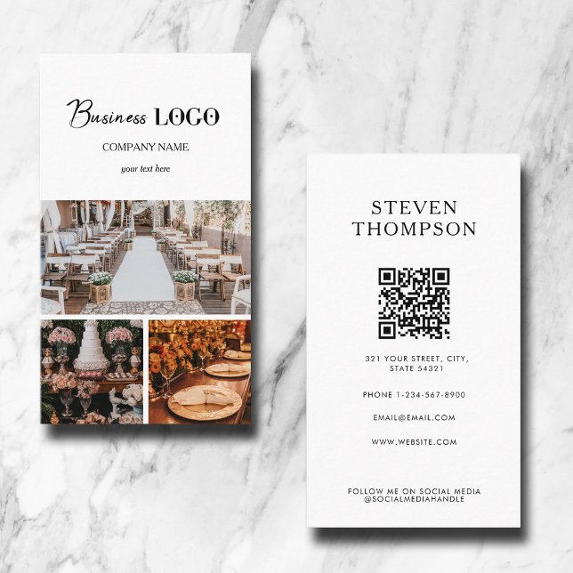 Elegant White Event Planning Business 3 Photos Card (Creator Uploaded)