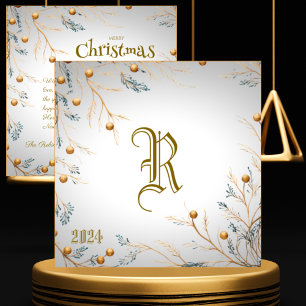Elegant White Family Monogram Christmas Card
