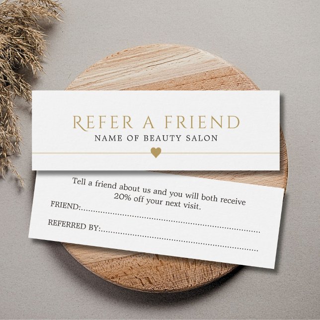 Elegant White Faux Gold Beauty Salon Referral Card (Creator Uploaded)