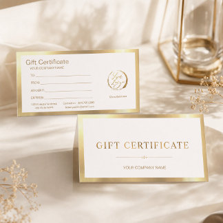 Elegant White & Faux Gold Foil Gift Certificate