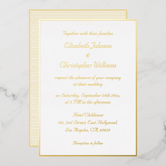 Elegant White Faux Gold Modern Custom Wedding (Front/Back)